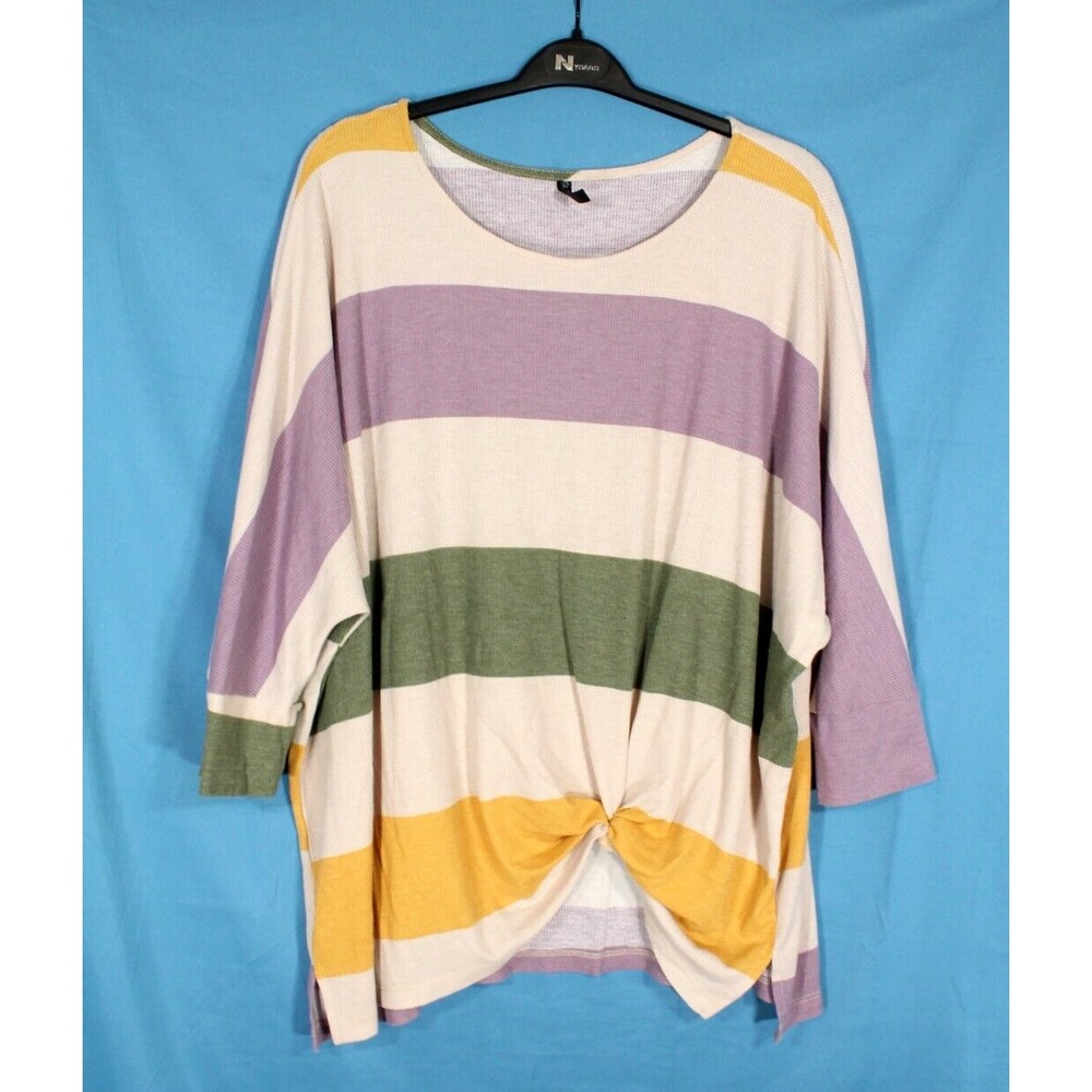 GLITZY GIRLZ Soft BRUSHED KNIT Multicolor STRIPED 3/4 Sleeves SHIRT/TOP XXXL/3X